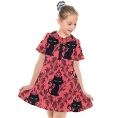 Cat Pattern Kids  Short Sleeve Shirt Dress by NerdySparkleGoth