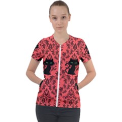 Cat Pattern Short Sleeve Zip Up Jacket by NerdySparkleGoth