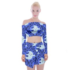 Ghost Pattern Off Shoulder Top With Mini Skirt Set by NerdySparkleGoth