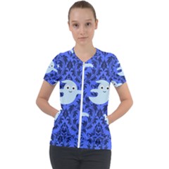 Ghost Pattern Short Sleeve Zip Up Jacket by NerdySparkleGoth