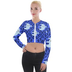 Ghost Pattern Long Sleeve Cropped Velvet Jacket by NerdySparkleGoth