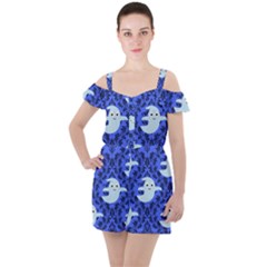 Ghost Pattern Ruffle Cut Out Chiffon Playsuit by NerdySparkleGoth