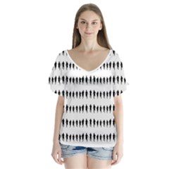 Athletic Running Graphic Silhouette Pattern V-neck Flutter Sleeve Top by dflcprintsclothing