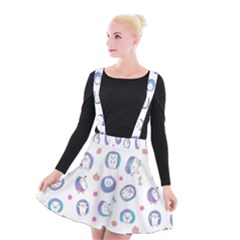 Cute And Funny Purple Hedgehogs On A White Background Suspender Skater Skirt by SychEva