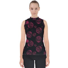Red Sponge Prints On Black Background Mock Neck Shell Top by SychEva