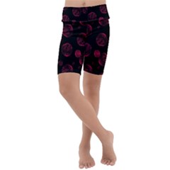 Red Sponge Prints On Black Background Kids  Lightweight Velour Cropped Yoga Leggings by SychEva