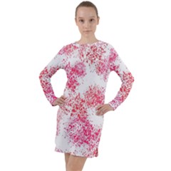 Red Splashes On A White Background Long Sleeve Hoodie Dress by SychEva