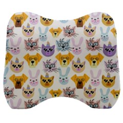 Funny Animal Faces With Glasses On A White Background Velour Head Support Cushion by SychEva