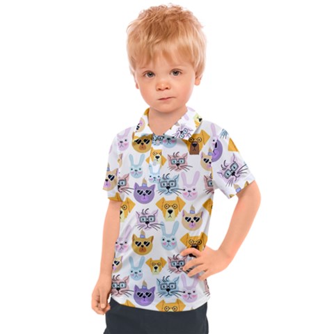 Funny Animal Faces With Glasses On A White Background Kids  Polo Tee by SychEva