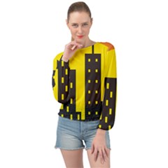 Skyline-city-building-sunset Banded Bottom Chiffon Top by Sudhe