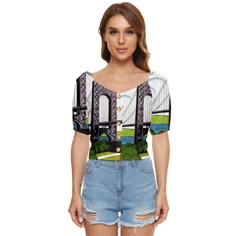 Bridge-vintage-clip-art-color Button Up Blouse by Sudhe