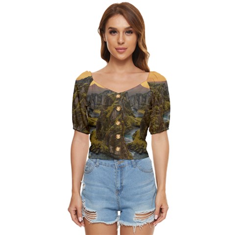 Landscape-cannon-river-mountain Button Up Blouse by Sudhe