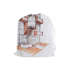 Rag-flats-onion-flats-llc-architecture-drawing Graffiti-architecture Drawstring Pouch (large) by Sudhe