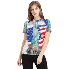 Statue Of Liberty Independence Day Poster Art Women s Short Sleeve Rash Guard by Sudhe