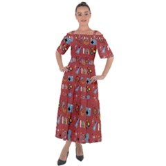 50s Red Shoulder Straps Boho Maxi Dress  by NerdySparkleGoth