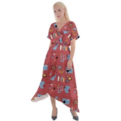 50s Red Cross Front Sharkbite Hem Maxi Dress by NerdySparkleGoth