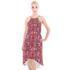 50s Red High-low Halter Chiffon Dress  by NerdySparkleGoth