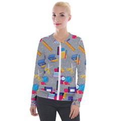 80s And 90s School Pattern Velvet Zip Up Jacket by NerdySparkleGoth