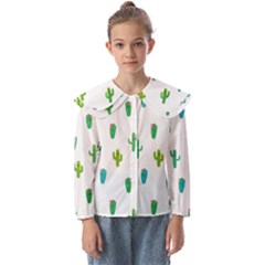 Funny Cacti With Muzzles Kids  Peter Pan Collar Blouse by SychEva