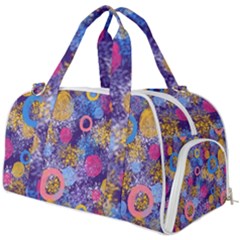 Multicolored Splashes And Watercolor Circles On A Dark Background Burner Gym Duffel Bag by SychEva