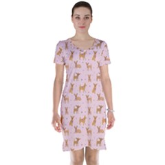 Cute Chihuahua With Sparkles On A Pink Background Short Sleeve Nightdress by SychEva