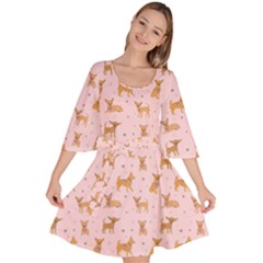 Cute Chihuahua With Sparkles On A Pink Background Velour Kimono Dress by SychEva