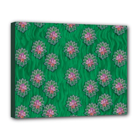 Lotus Bloom In The Blue Sea Of Peacefulness Canvas 14  X 11  (stretched) by pepitasart