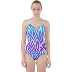 White Tiger Purple & Blue Animal Fur Print Stripes Cut Out Top Tankini Set by Casemiro
