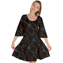Turquoise Abstract Flowers With Splashes On A Dark Background  Abstract Print Velour Kimono Dress by SychEva