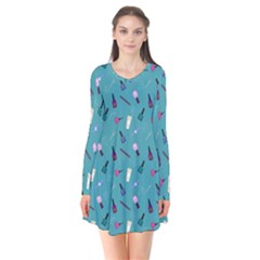 Manicure Supplies  Nail Polish Long Sleeve V-neck Flare Dress by SychEva