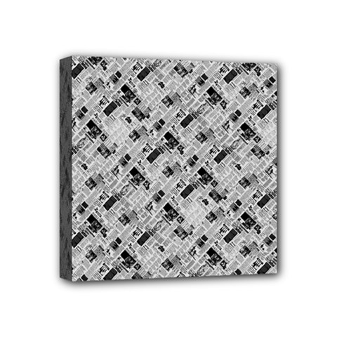 8 Bit Newspaper Pattern, Gazette Collage Black And White Mini Canvas 4  X 4  (stretched) by Casemiro