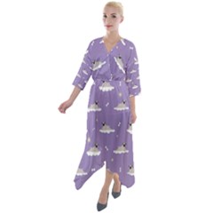 Pug Dog On A Cloud Quarter Sleeve Wrap Front Maxi Dress by SychEva