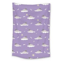 Cheerful Pugs Lie In The Clouds Large Tapestry by SychEva