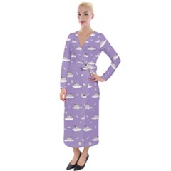 Cheerful Pugs Lie In The Clouds Velvet Maxi Wrap Dress by SychEva