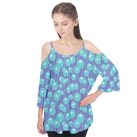 Blue Dandelions  Cute Plants Flutter Sleeve Tee  by SychEva