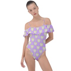 Yellow Hearts On A Light Purple Background Frill Detail One Piece Swimsuit by SychEva