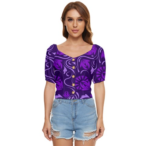 Folk Flowers Pattern Floral Surface Design Seamless Pattern Button Up Blouse by Eskimos