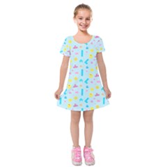 Arcade Dreams Blue  Kids  Short Sleeve Velvet Dress by thePastelAbomination