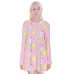 Pastel Adventure Velvet Long Sleeve Shoulder Cutout Dress by thePastelAbomination