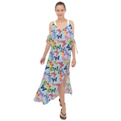 Beautiful Bright Butterflies Are Flying Maxi Chiffon Cover Up Dress by SychEva