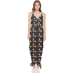 Shiny Pumpkins On Black Background Sleeveless Tie Ankle Jumpsuit by SychEva