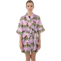 Bullfinches Sit On Branches On A Pink Background Half Sleeve Satin Kimono  View1