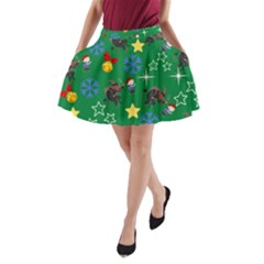 Krampus And Brat Green A-line Pocket Skirt by NerdySparkleGoth