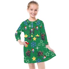 Krampus And Brat Green Kids  Quarter Sleeve Shirt Dress by NerdySparkleGoth