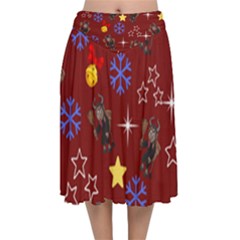 Krampus Kawaii Red Velvet Flared Midi Skirt by NerdySparkleGoth