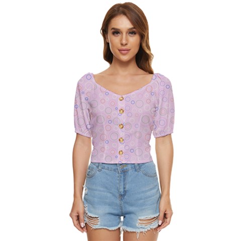 Multicolored Circles On A Pink Background Button Up Blouse by SychEva