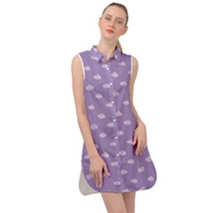 Pink Clouds On Purple Background Sleeveless Shirt Dress by SychEva