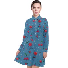 Red Cherries Athletes Long Sleeve Chiffon Shirt Dress by SychEva