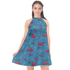 Red Cherries Athletes Halter Neckline Chiffon Dress  by SychEva