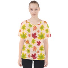 Bright Autumn Leaves V-neck Dolman Drape Top by SychEva